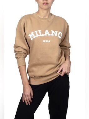 Departure Milano Italy Sweatshirt Small Tan Fleece Crewneck Unisex
